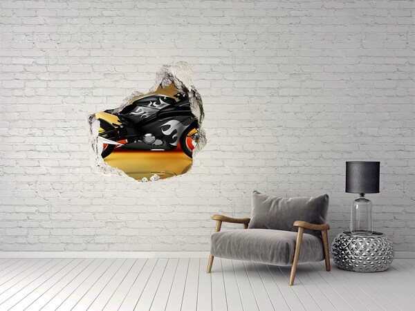 Autocollant mural trou Moto en feu