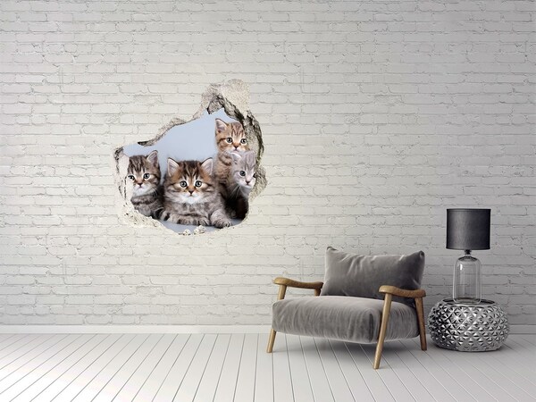 Autocollant mural trou Des chatons dans un trou dans le mur