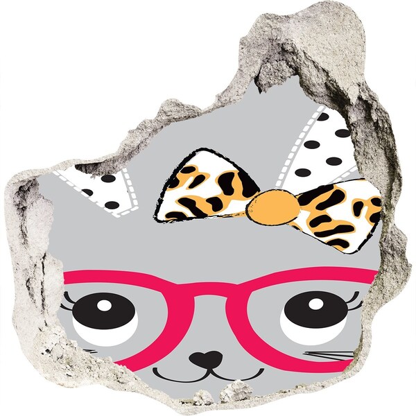 Sticker mural effet trou Chaton avec des lunettes