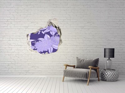 Sticker trou dans le mur Motif floral sur fond violet