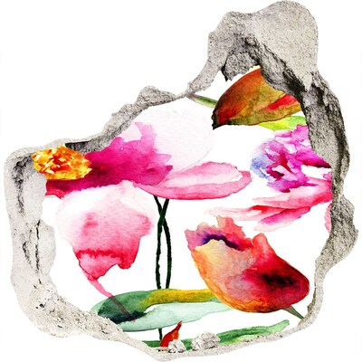 Sticker mural effet trou Jardin fleuri derrière le mur