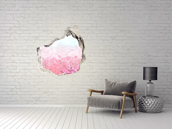Sticker mural effet trou Un paysage floral aux nuances de rose