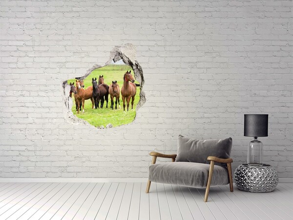 Sticker trou dans le mur Un troupeau de chevaux dans la prairie grès