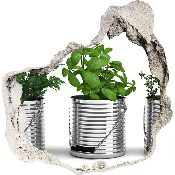 Autocollant à effet 3d trou Jardin vert en pots métalliques