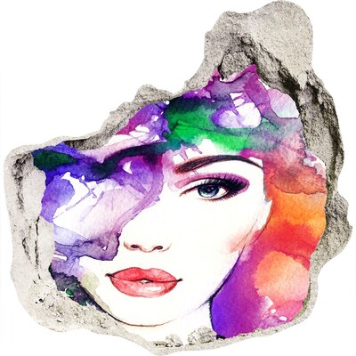 Sticker mural effet trou Portrait dans l'eau colorée