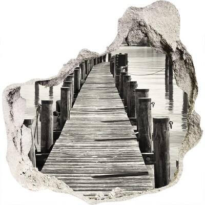 Sticker mural effet trou Pont en bois au-dessus de l'eau