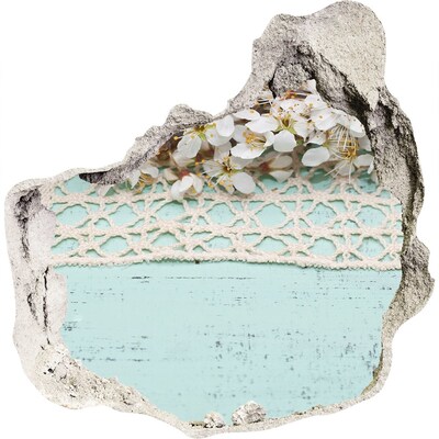 Sticker trou dans le mur Motif floral sur fond de bois bleu