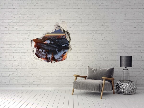 Autocollant mural trou paysage de montagne hivernal