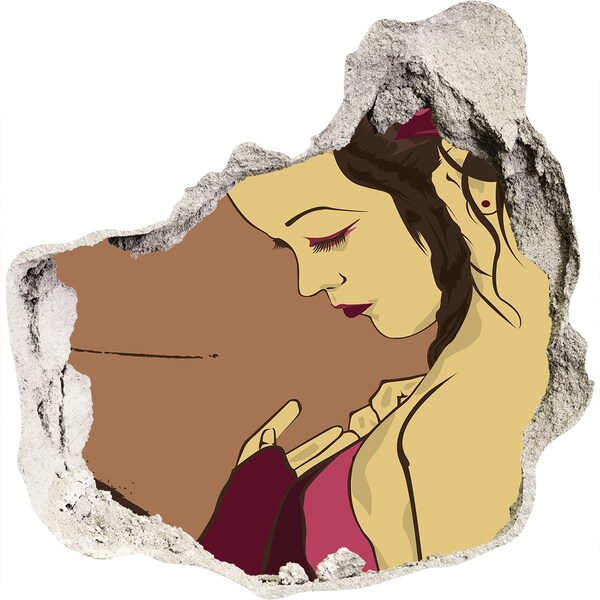 Autocollant à effet 3d trou Femme dans un fragment de mur