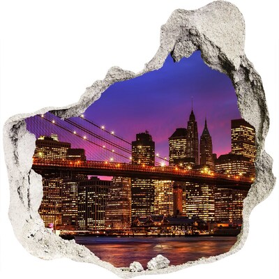 Sticker mural effet trou La silhouette de New York la nuit