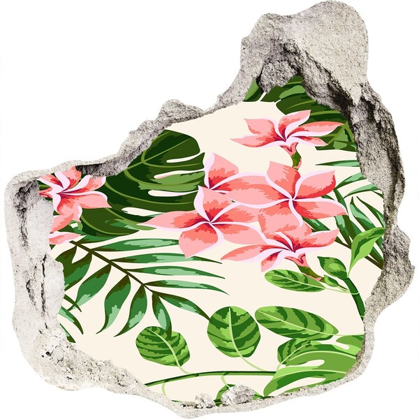 Sticker mural effet trou jardin de fleurs tropicales