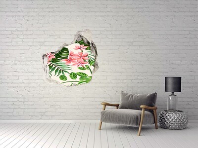 Sticker mural effet trou jardin de fleurs tropicales