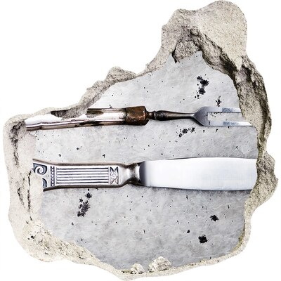 Sticker trou dans le mur Un mur abîmé avec des ustensiles de cuisine