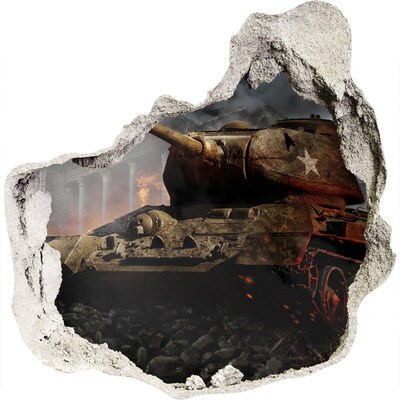 Sticker mural effet trou Un char d'assaut dans les ruines de la ville