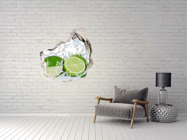 Sticker mural effet trou Citrons dans une explosion d'eau