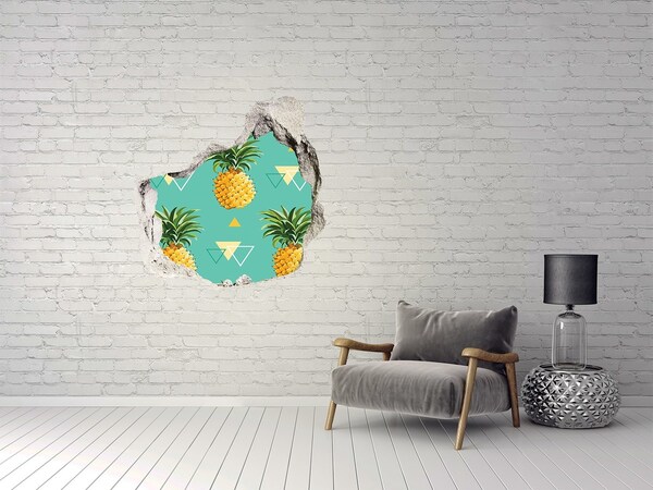 Sticker trou dans le mur Ananas sur fond turquoise