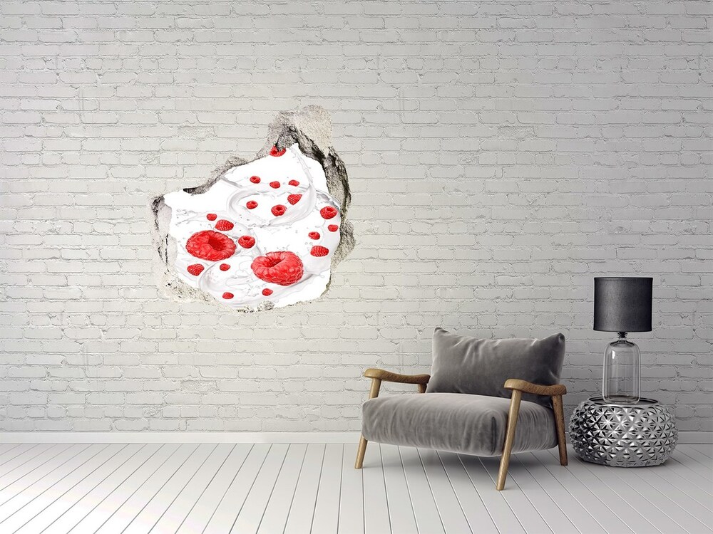 Sticker mural effet trou Framboises avec du lait grès