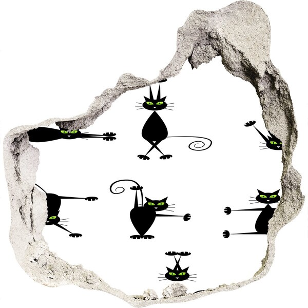 Autocollant mural trou Chats noirs sur fond blanc