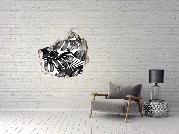 Sticker trou dans le mur Jungle tropicale monochrome
