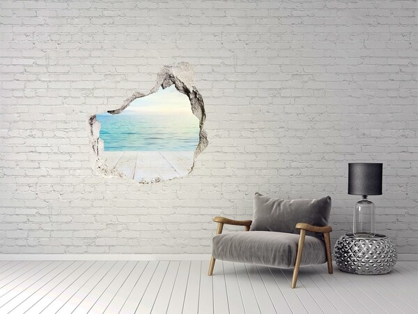 Sticker mural effet trou vue sur la mer