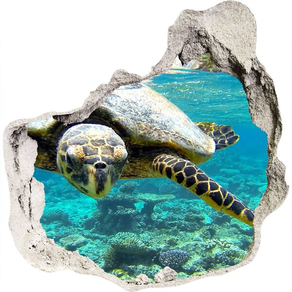 Sticker trou dans le mur Tortue marine dans un paradis sous-marin