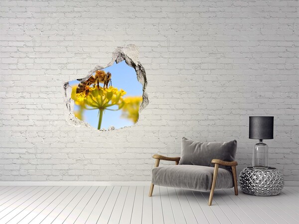 Autocollant à effet 3d trou Une abeille sur une fleur