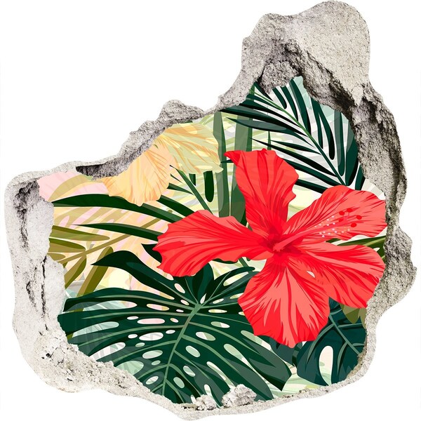 Sticker mural effet trou jardin d'hibiscus tropical