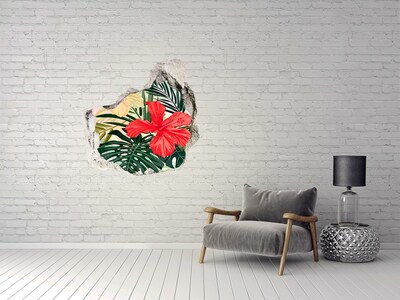 Sticker mural effet trou Fleurs hawaïennes feuilles de monstera grès