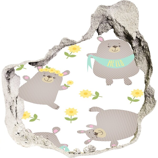 Sticker trou dans le mur Des ours en peluche souriants dans un décor floral