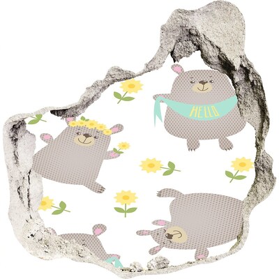 Sticker trou dans le mur Des ours en peluche souriants dans un décor floral