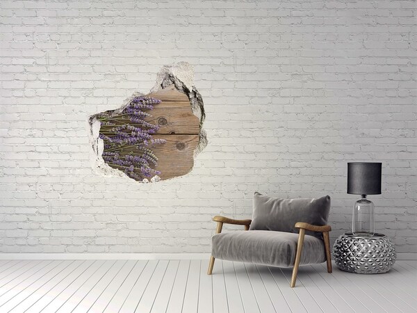 Sticker mural effet trou Fleurs de lavande dans une boîte en bois