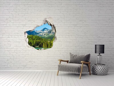 Sticker mural effet trou Lac dans les montagnes grès