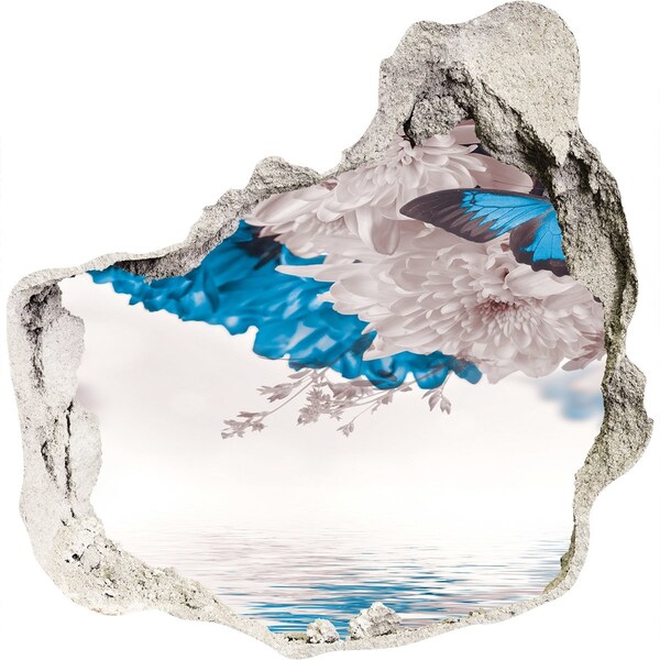 Autocollant à effet 3d trou Paysage floral avec des papillons