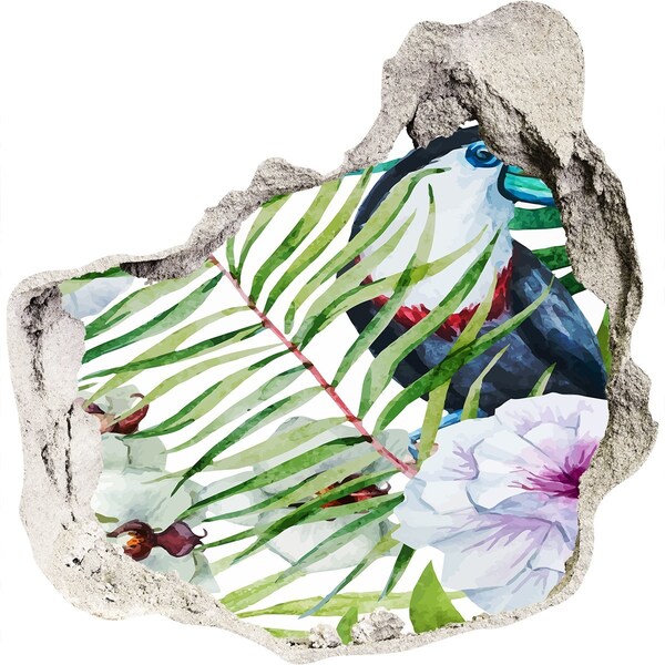 Autocollant à effet 3d trou Oasis tropicale avec un oiseau