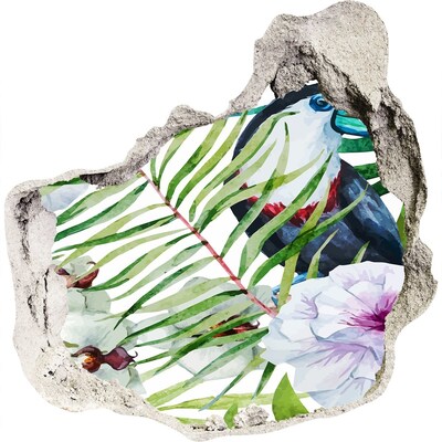 Autocollant à effet 3d trou Oasis tropicale avec un oiseau