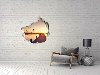 Sticker trou dans le mur Coucher de soleil sur le lac