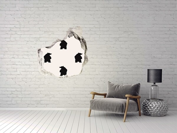 Sticker mural effet trou Des ours noirs contre un mur en ruine