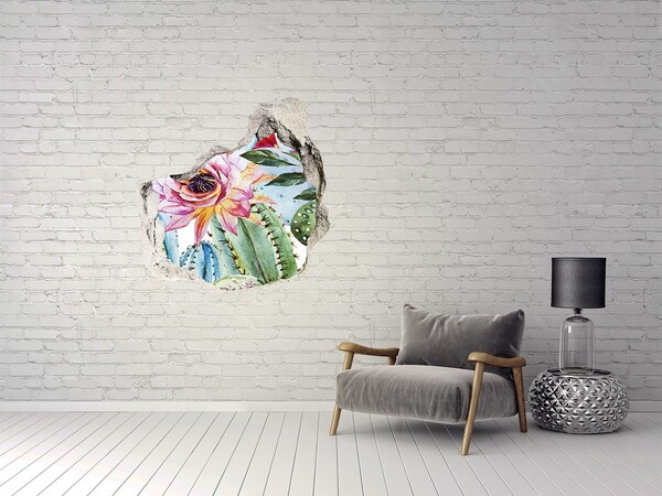 Autocollant à effet 3d trou Une oasis florale au milieu des cactus