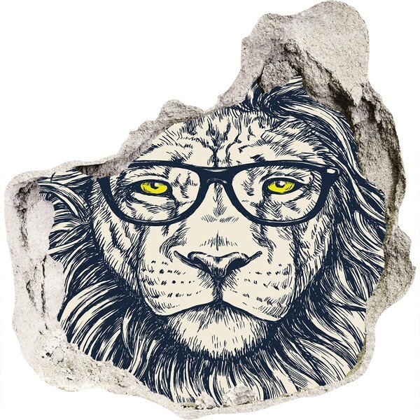 Sticker mural effet trou Lion avec des lunettes