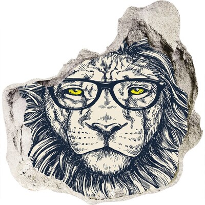 Sticker mural effet trou Lion avec des lunettes