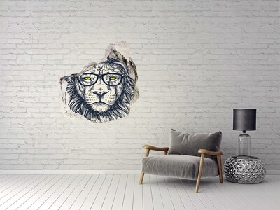 Sticker mural effet trou Lion avec des lunettes