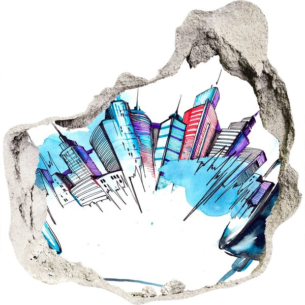 Autocollant à effet 3d trou Une ville moderne en ruines