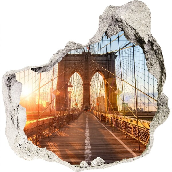 Autocollant à effet 3d trou Le pont de Brooklyn au coucher du soleil