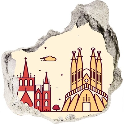 Sticker mural effet trou architecture catalane