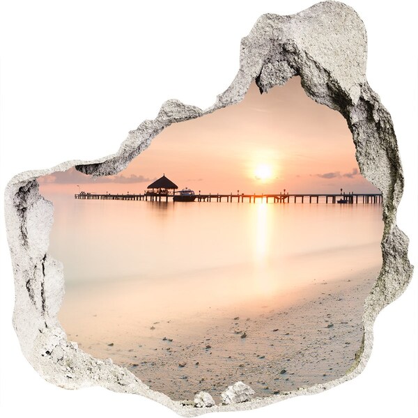 Autocollant à effet 3d trou Coucher de soleil sur la jetée
