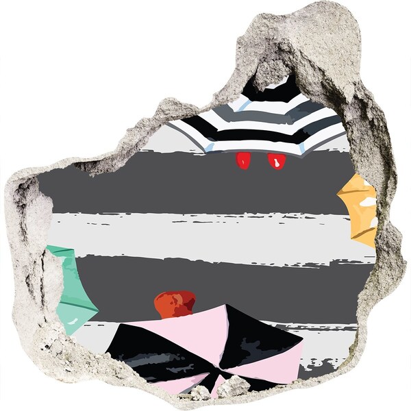 Autocollant mural trou Plage mystérieuse avec parasols