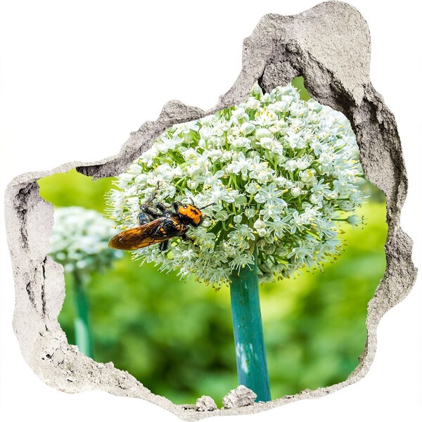 Sticker trou dans le mur prairie fleurie avec une abeille