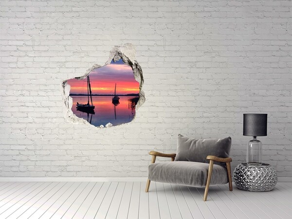 Sticker trou dans le mur Coucher de soleil sur le lac
