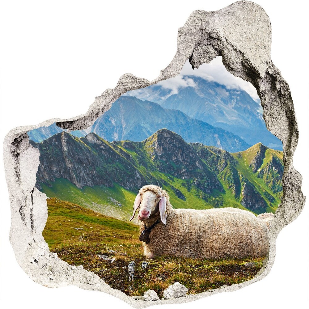 Sticker mural effet trou Mouton dans les alpes grès