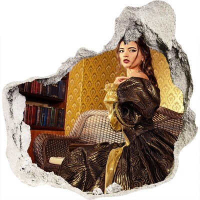 Sticker mural effet trou Une femme en robe élégante dans un intérieur raffiné